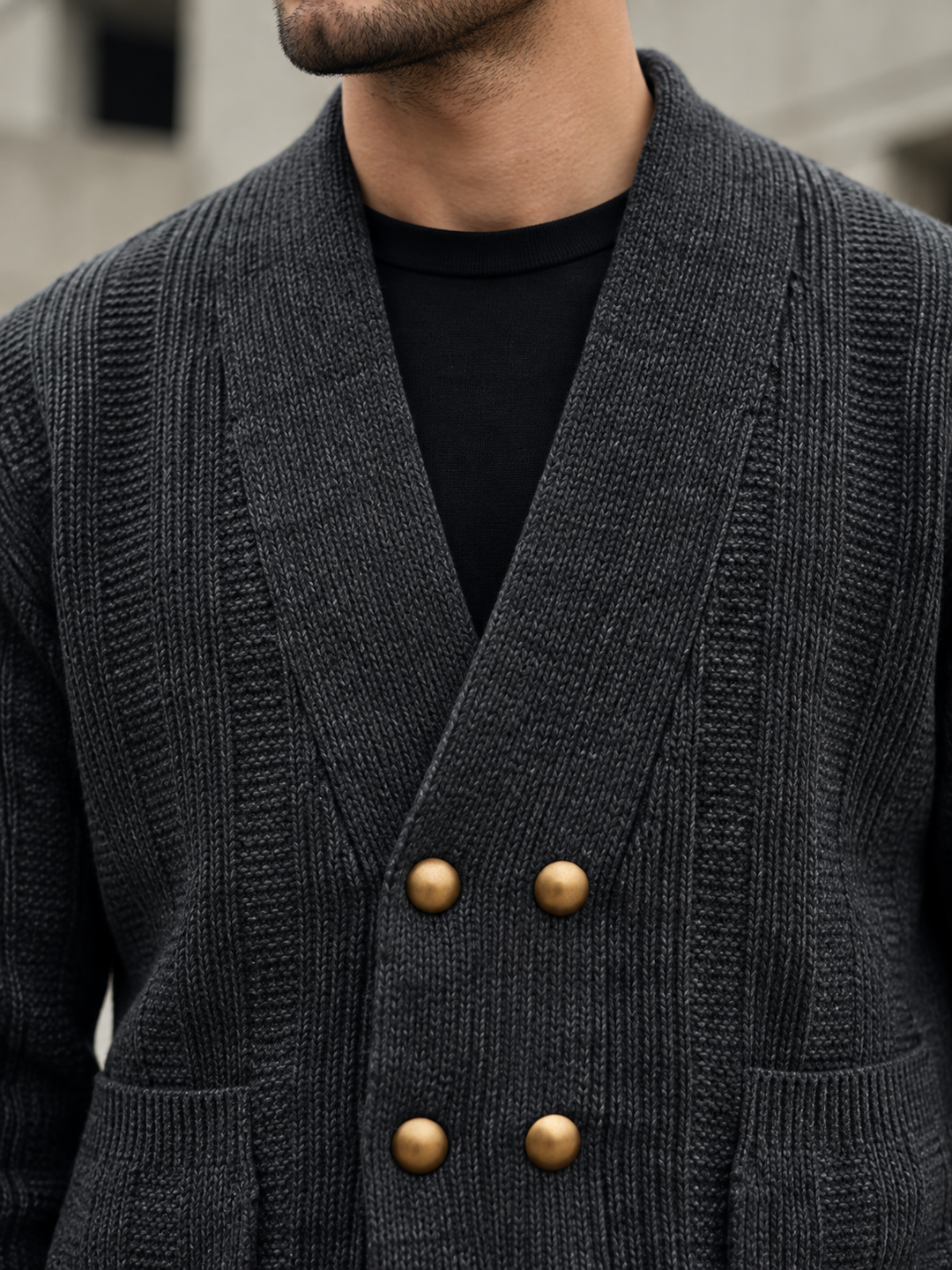 Cardigan da uomo con collo a scialle incrociato