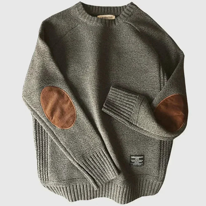 Pull en Maille à Col Rond et Coudes Renforcés pour Homme