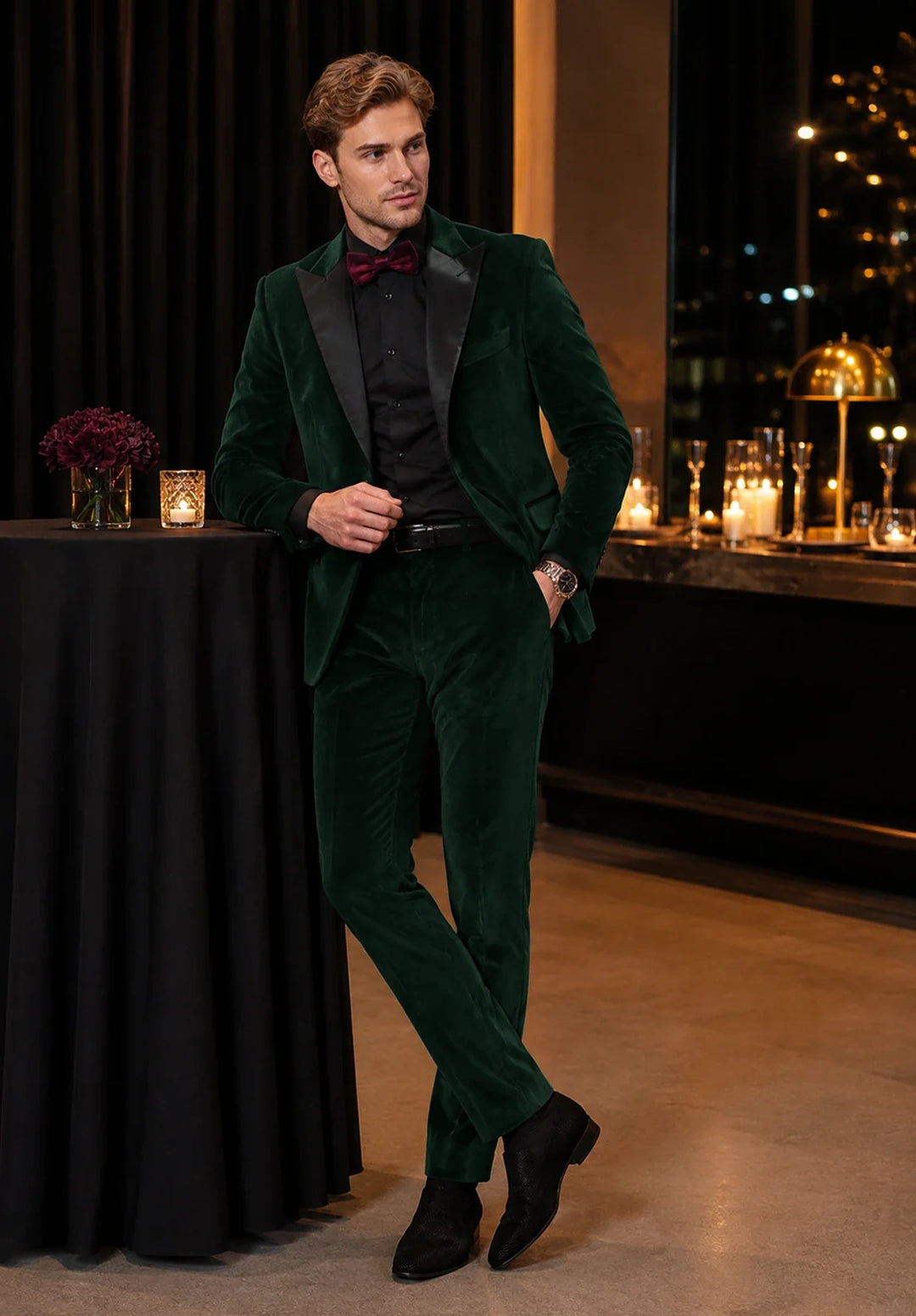 Men’s Slim Fit Two-Piece Velvet Tuxedo with Satin Peak Lapel