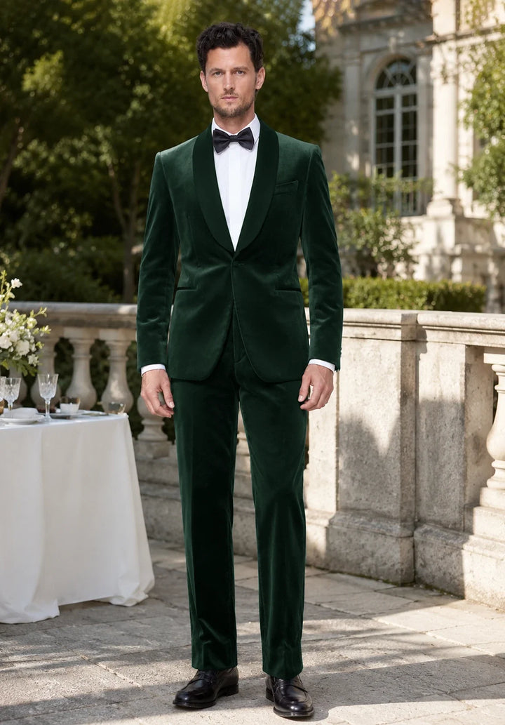 Slim fit-smoking i to dele til mænd i velour med spids revers
