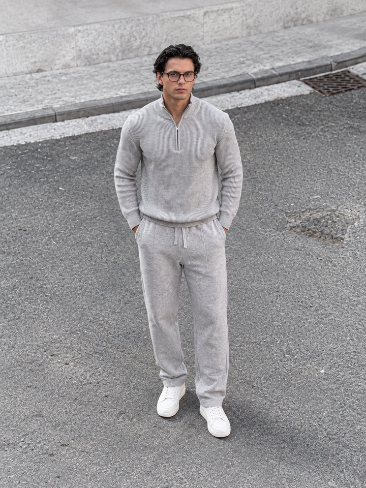 Ensemble En Maille Homme Demi Zip Col Montant Et Pantalon