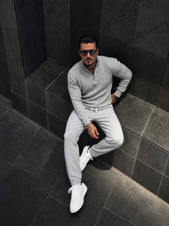 Ensemble En Maille Homme Demi Zip Col Montant Et Pantalon