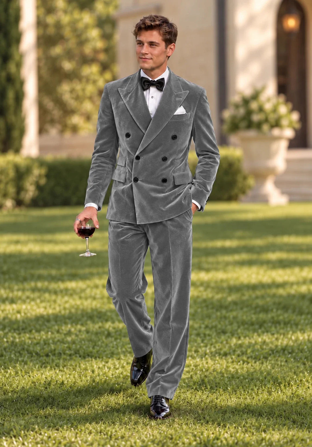 Completo da uomo in velluto regular fit a due pezzi con giacca doppiopetto e rever a lancia