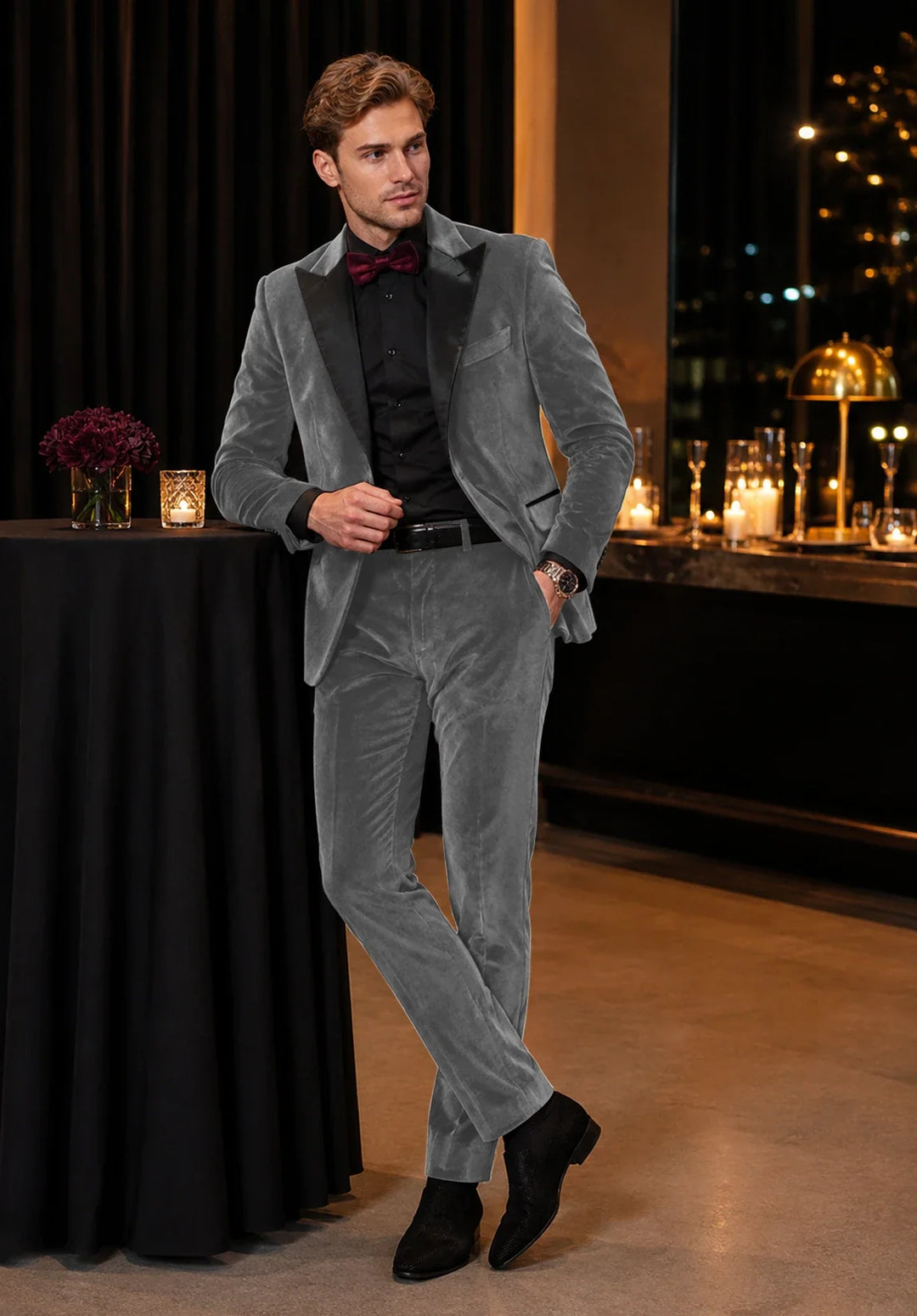 Men’s Slim Fit Two-Piece Velvet Tuxedo with Satin Peak Lapel