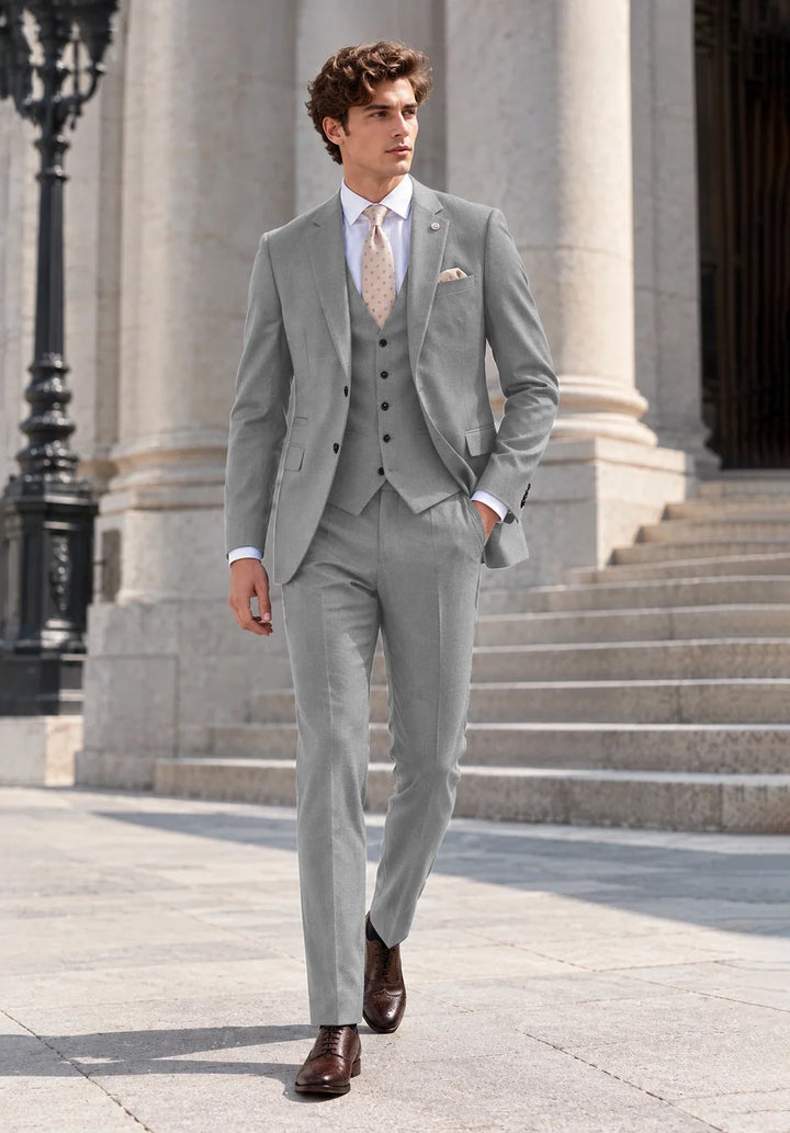 Costume Trois Pièces Homme Coupe Moderne avec Col Notch et Gilet Cinq Boutons