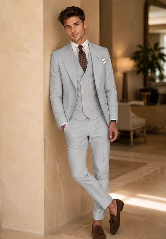 Costume Trois Pièces Homme Coupe Slim Infroissable avec Col Notch et Gilet Cinq Boutons