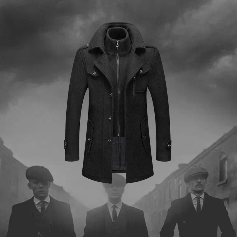 Manteau Long en Mélange de Laine à Col Montant pour Homme