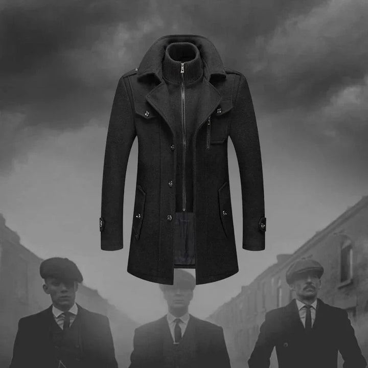 Manteau Long en Mélange de Laine à Col Montant pour Homme