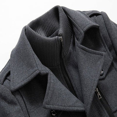 Manteau Long en Mélange de Laine à Col Montant pour Homme