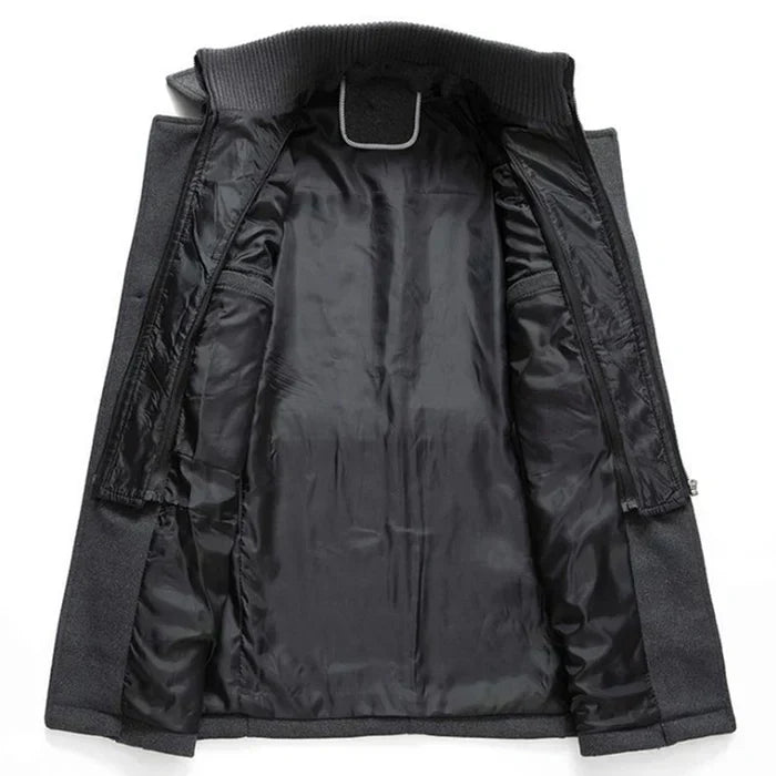 Manteau Long en Mélange de Laine à Col Montant pour Homme