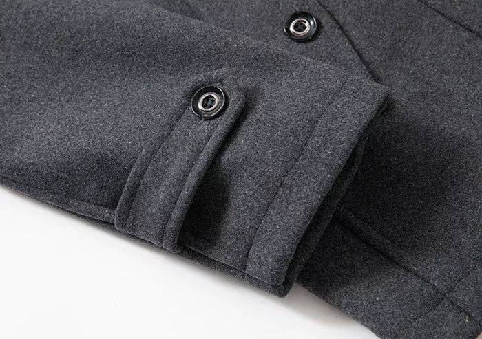 Manteau Long en Mélange de Laine à Col Montant pour Homme
