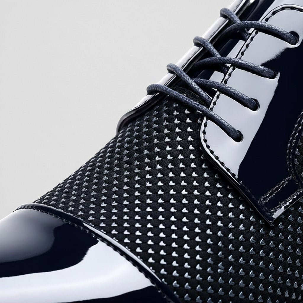Herren-Oxfords aus Leder mit Lacklederkappe und strukturiertem Muster