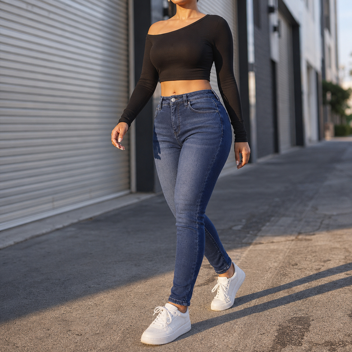 Jeans Femme Doublé Polaire Taille Haute Coupe Slim Extensible