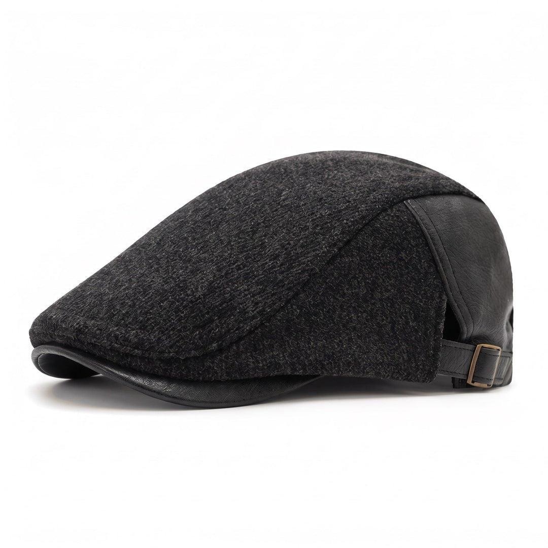 Flache Herren-Cap aus Wolle und Leder mit verstellbarem Riemen