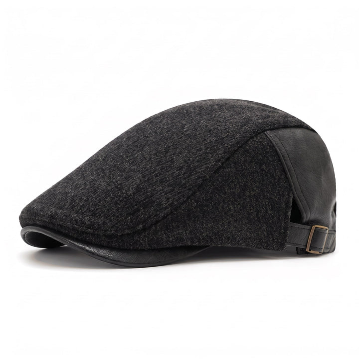 Flache Herren-Cap aus Wolle und Leder mit verstellbarem Riemen