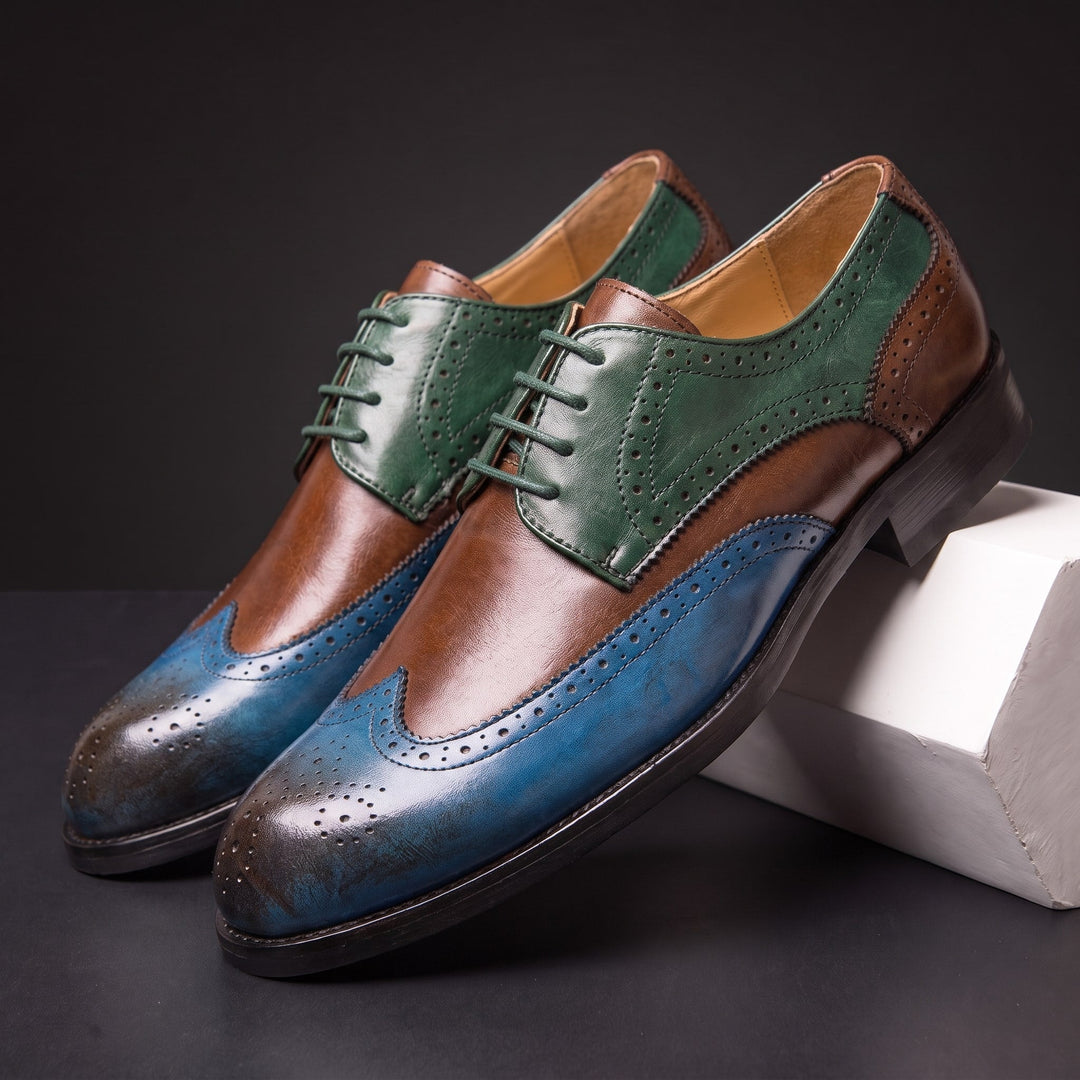 Chaussures Oxford Homme en Cuir Bicolore avec Détail Brogue
