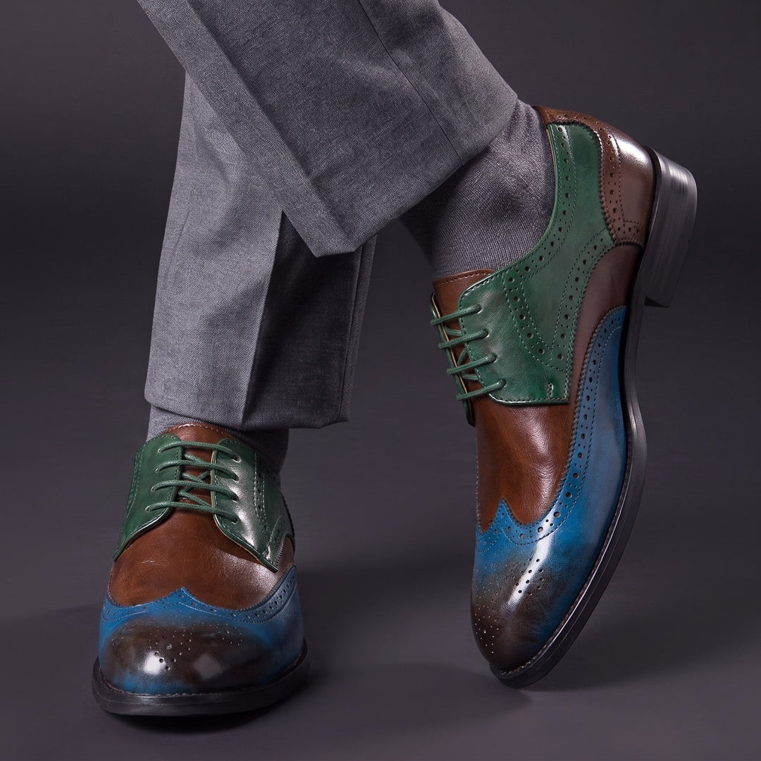 Chaussures Oxford Homme en Cuir Bicolore avec Détail Brogue
