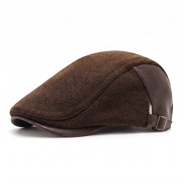 Flache Herren-Cap aus Wolle und Leder mit verstellbarem Riemen