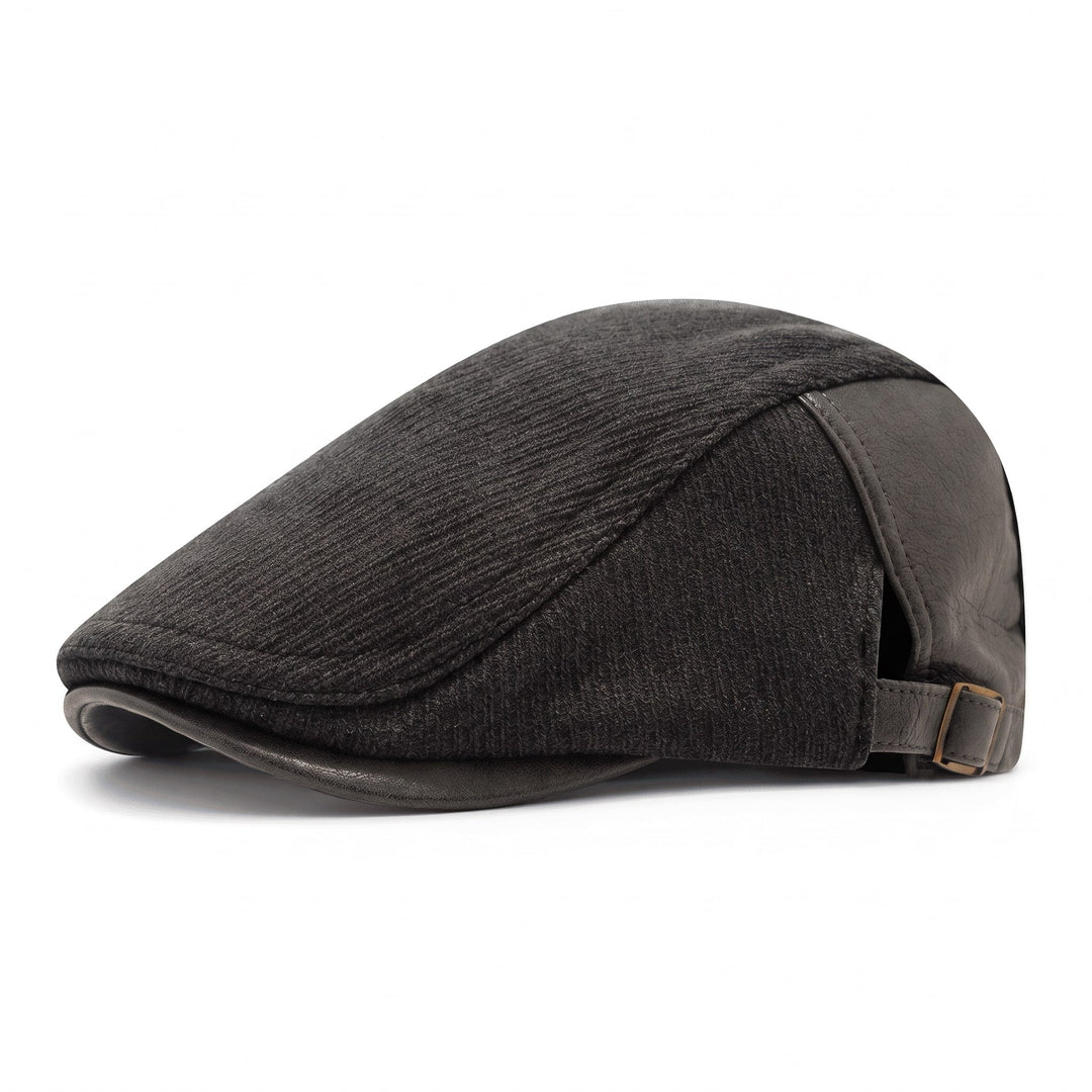 Flache Herren-Cap aus Wolle und Leder mit verstellbarem Riemen