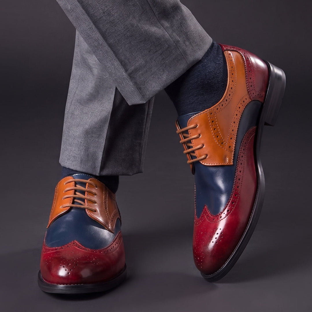 Chaussures Oxford Homme en Cuir Bicolore avec Détail Brogue