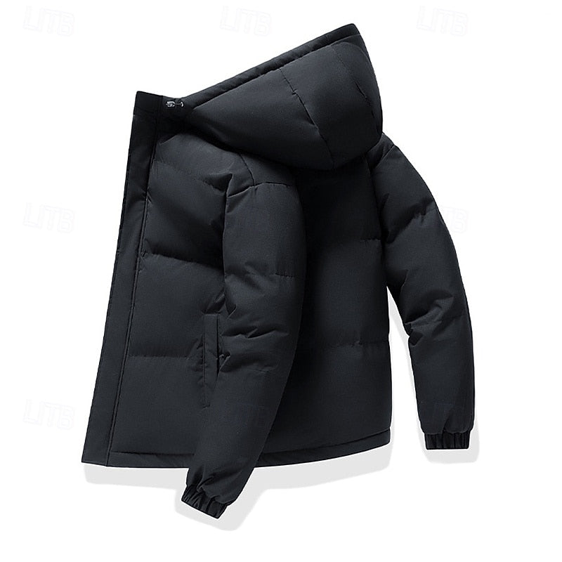 Herren-Steppjacke mit Kapuze, Reißverschluss und Taschen