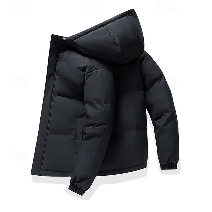Herren-Steppjacke mit Kapuze, Reißverschluss und Taschen