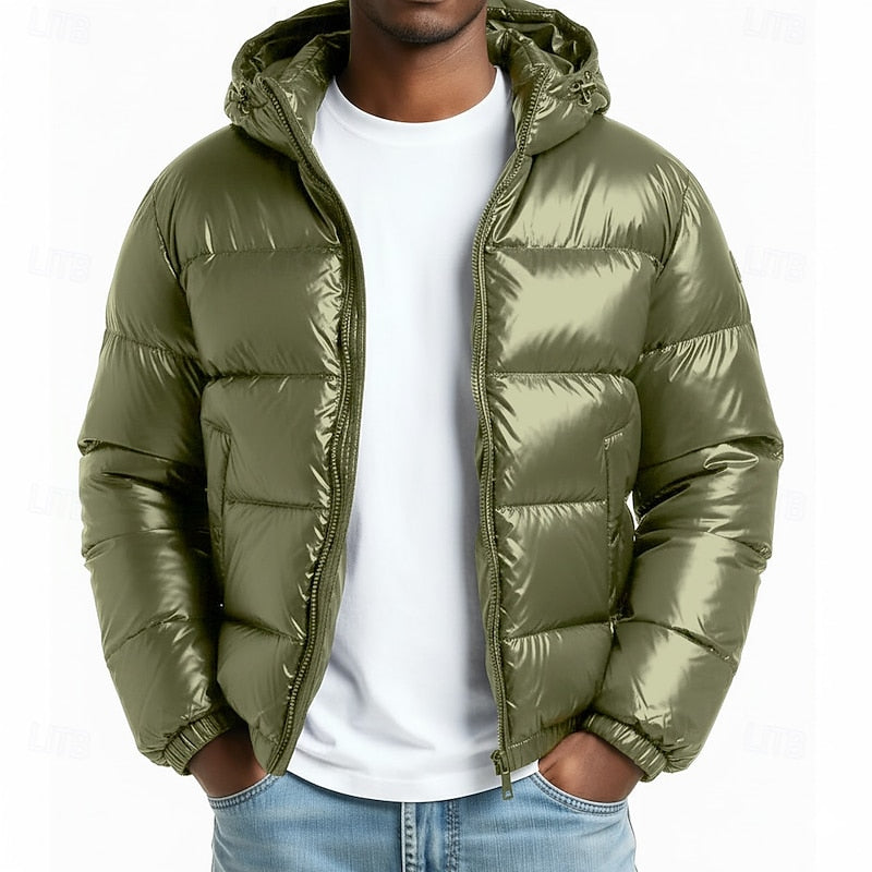 Herren-Steppjacke mit Kapuze, Reißverschluss und Taschen