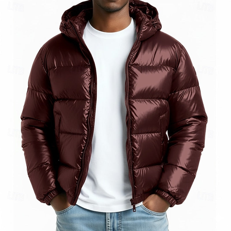 Herren-Steppjacke mit Kapuze, Reißverschluss und Taschen