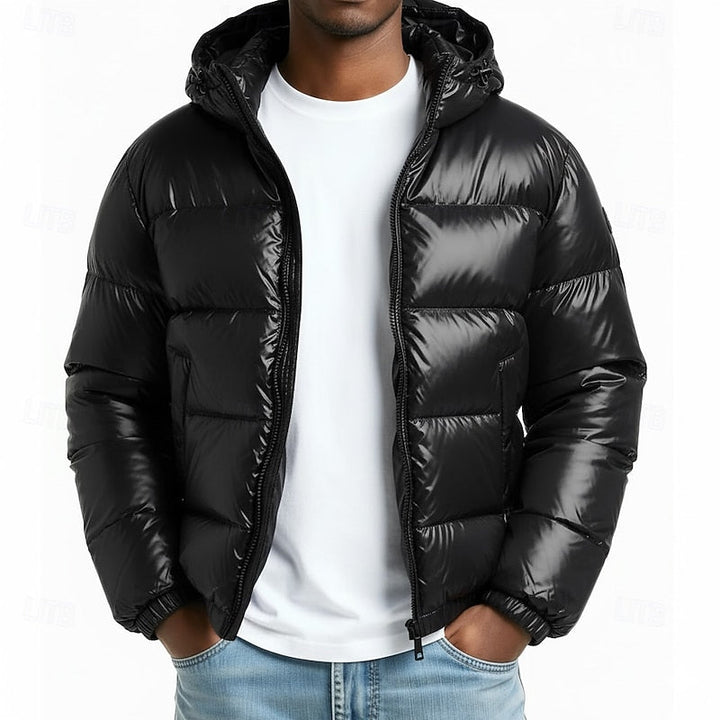 Herren-Steppjacke mit Kapuze, Reißverschluss und Taschen