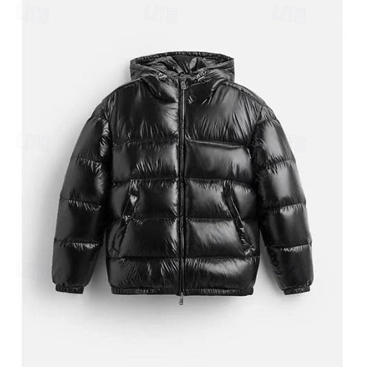 Herren-Steppjacke mit Kapuze, Reißverschluss und Taschen