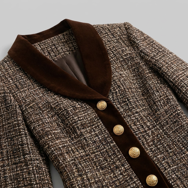 Ensemble Tailleur Femme En Tweed Blazer Et Jupe Crayon Bordure Velours