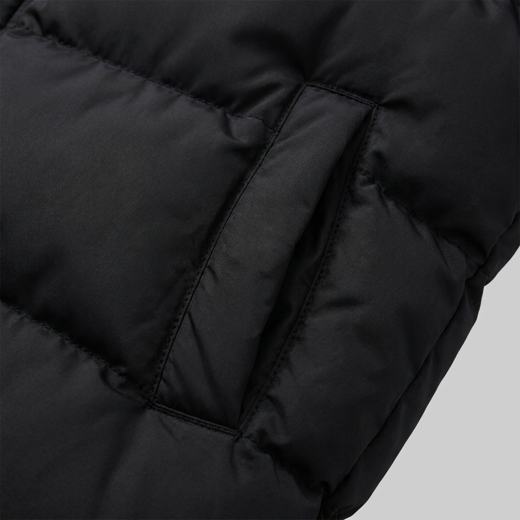 Women's Long Hooded Windproof Puffer Coat with Snap Fastening and Pockets