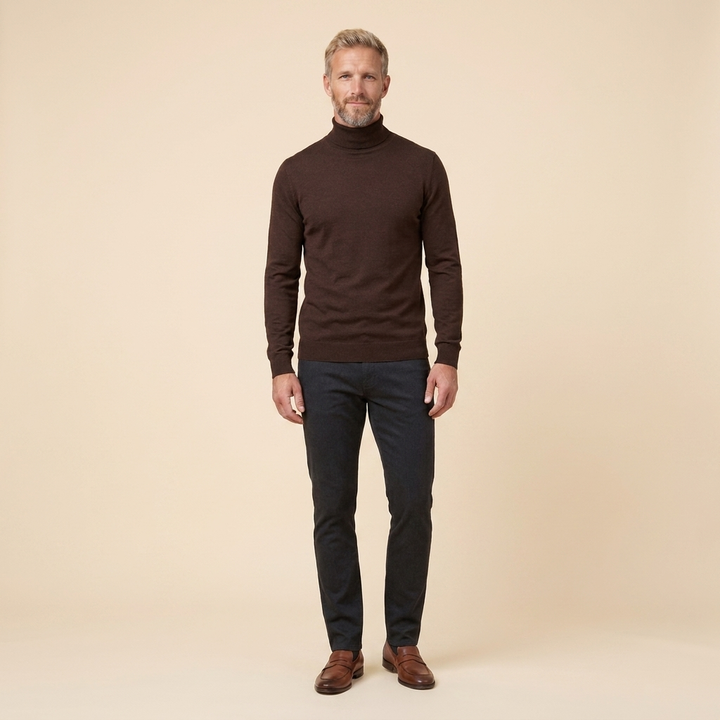 Maglione da uomo slim fit a collo alto in maglia fine