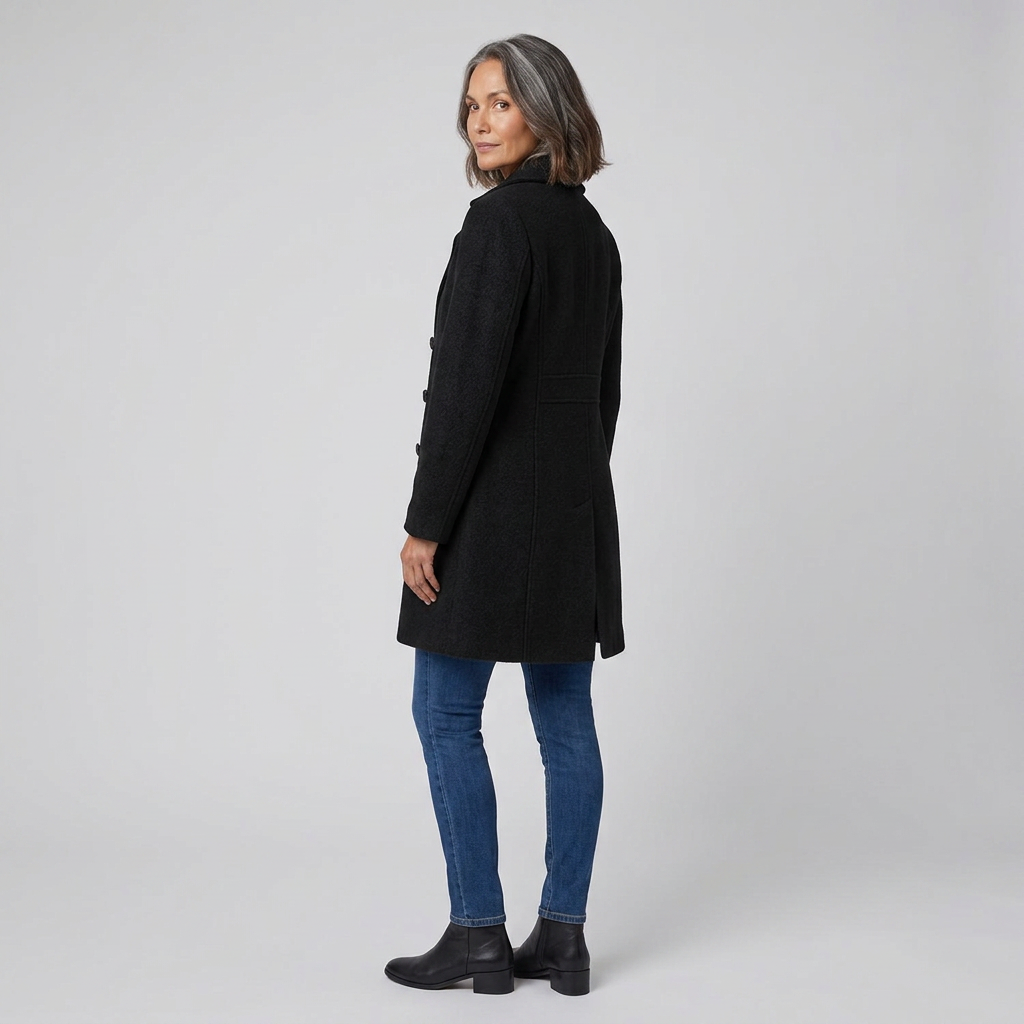 Cappotto lungo da donna monopetto con collo a revers dentellato e chiusura con bottoni