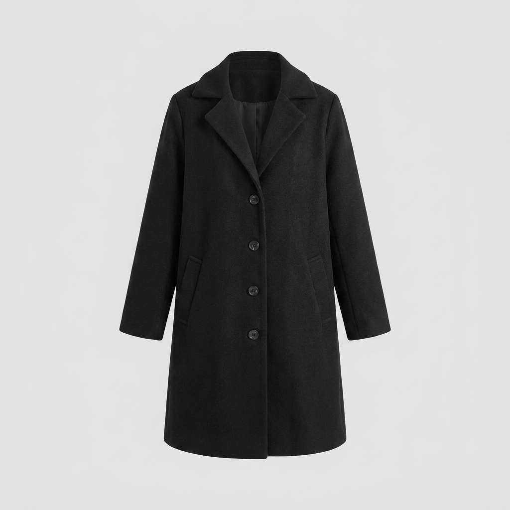 Cappotto lungo da donna monopetto con collo a revers dentellato e chiusura con bottoni
