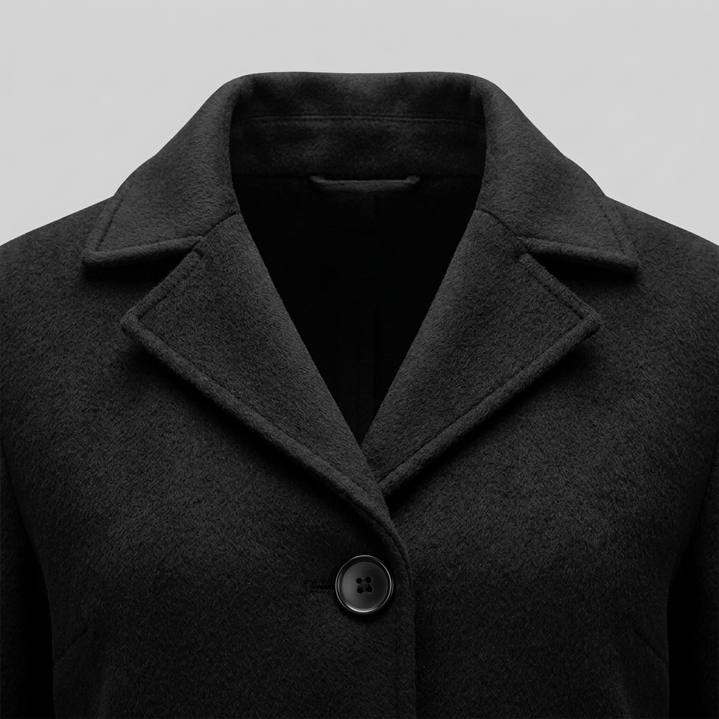 Cappotto lungo da donna monopetto con collo a revers dentellato e chiusura con bottoni
