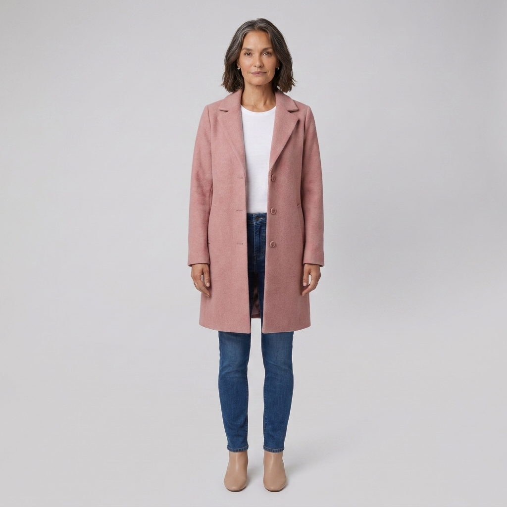 Cappotto lungo da donna monopetto con collo a revers dentellato e chiusura con bottoni