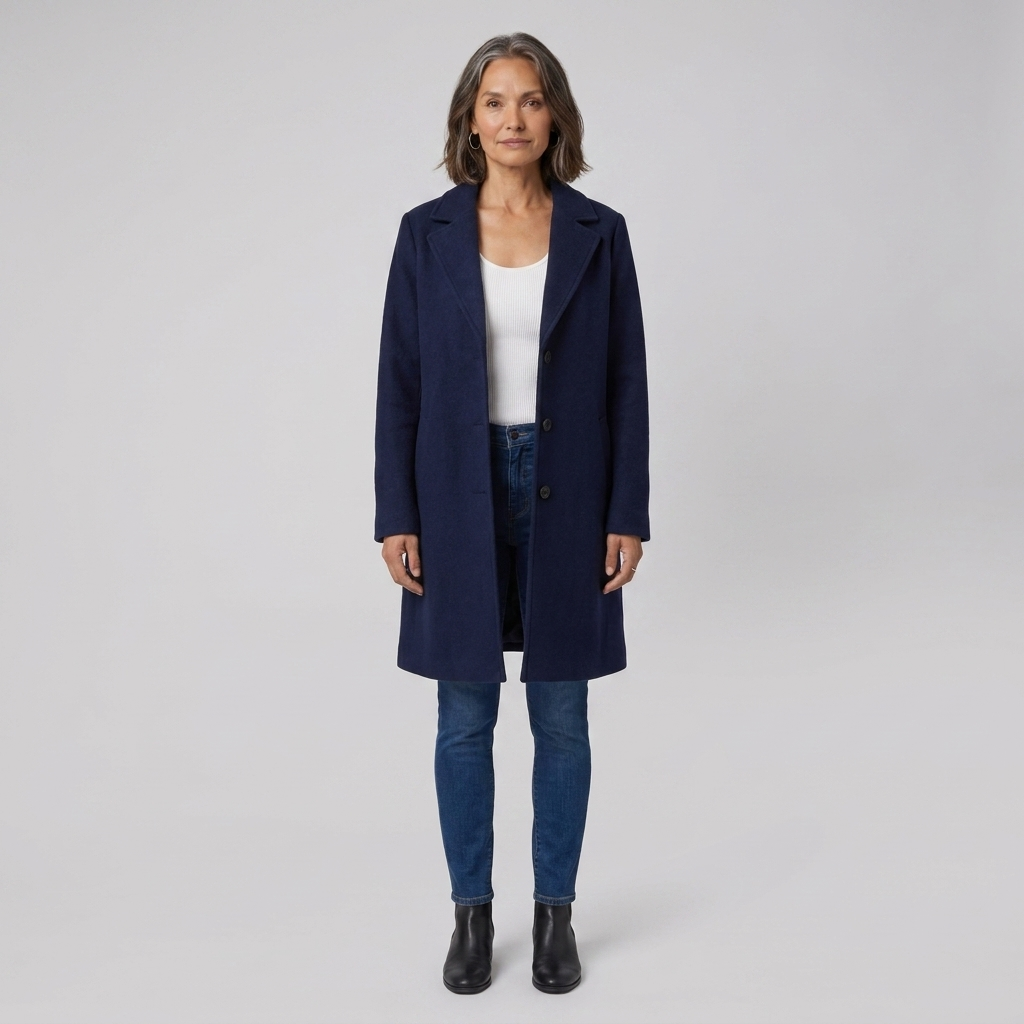 Cappotto lungo da donna monopetto con collo a revers dentellato e chiusura con bottoni