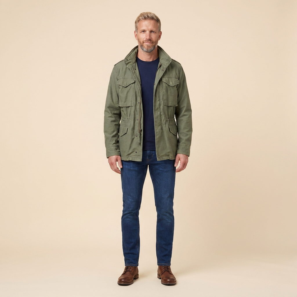 Herren-Militärjacke mit Reißverschluss und Pattentaschen