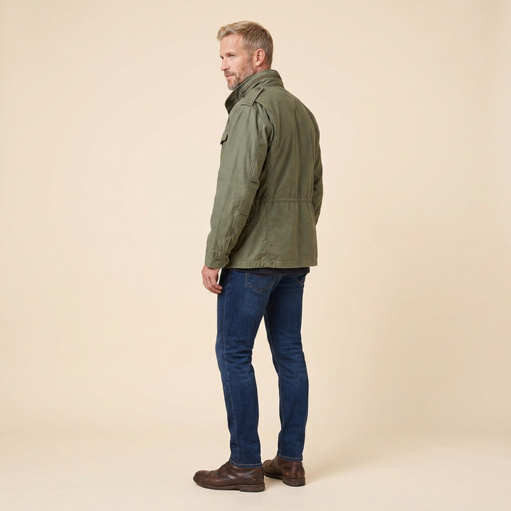 Herren-Militärjacke mit Reißverschluss und Pattentaschen