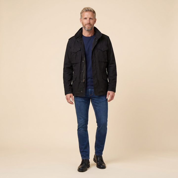 Herren-Militärjacke mit Reißverschluss und Pattentaschen