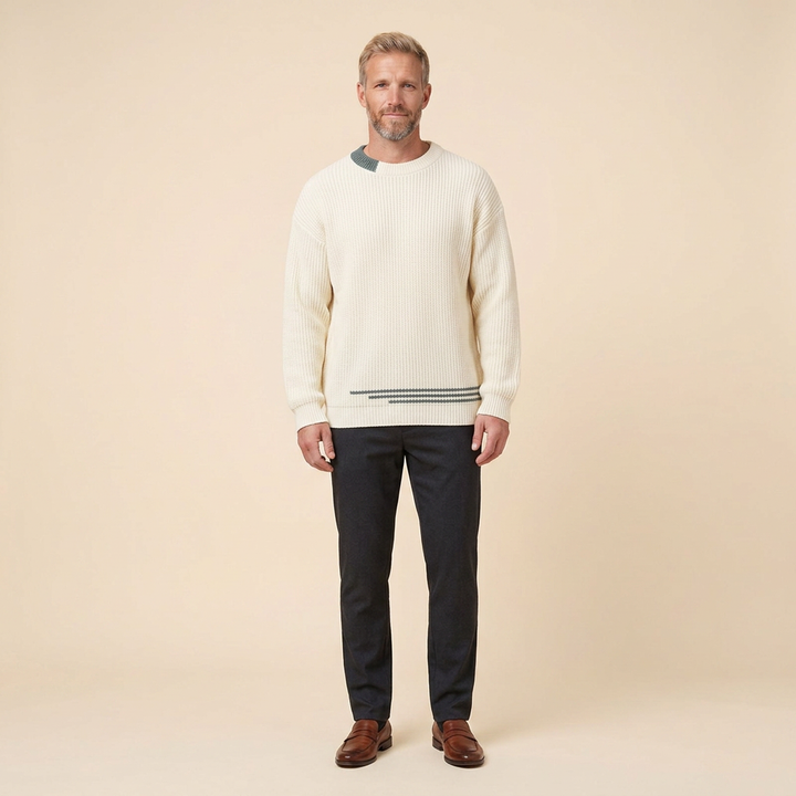 Herrenpullover mit Rundhalsausschnitt aus Strick und kontrastierenden Details