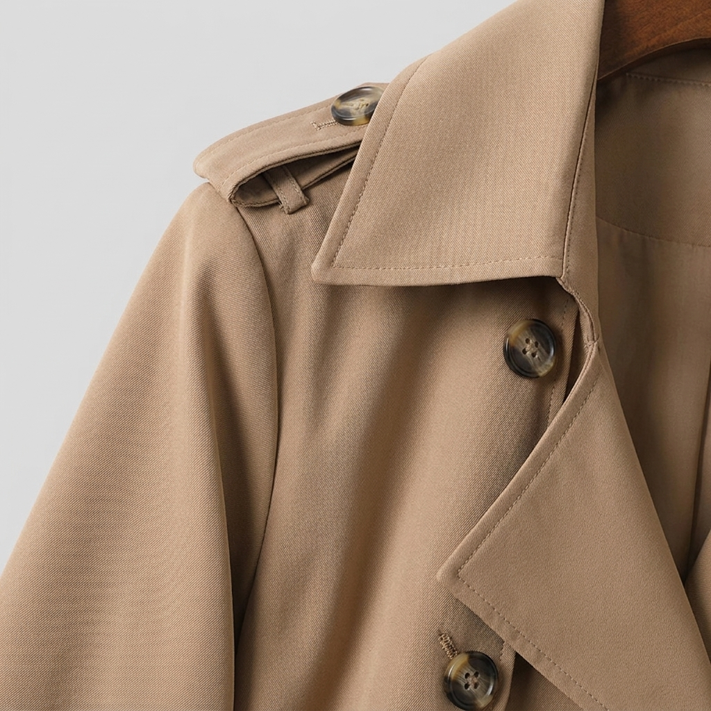 Lange damestrenchcoat met ceintuur, dubbele knopenrij, reverskraag en zakken
