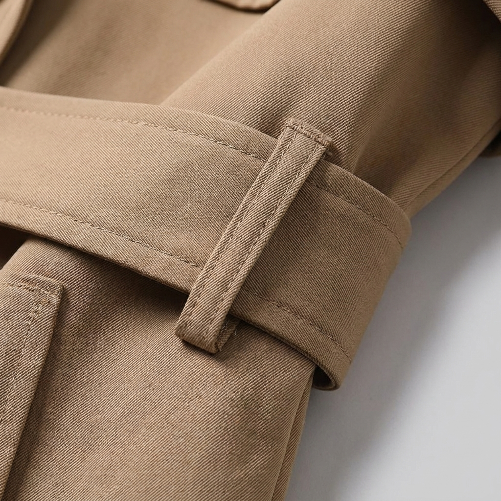 Lange damestrenchcoat met ceintuur, dubbele knopenrij, reverskraag en zakken