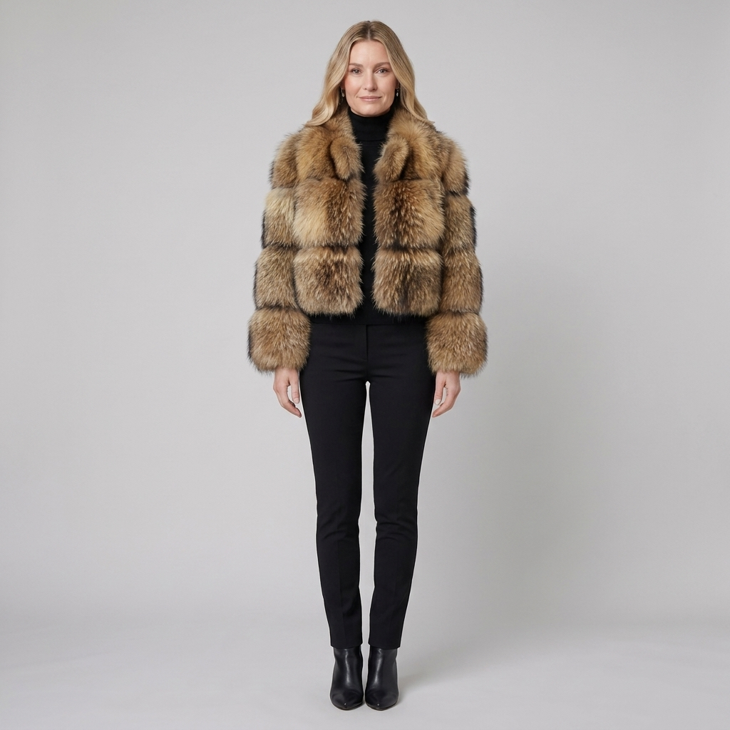 Manteau Femme Courte En Fausse Fourrure Coupe Ajustée Manches Longues
