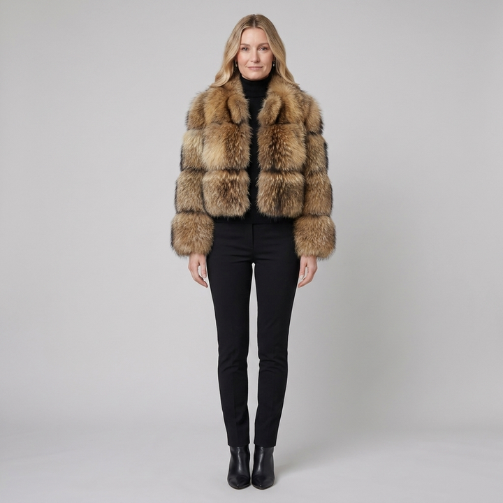 Manteau Femme Courte En Fausse Fourrure Coupe Ajustée Manches Longues