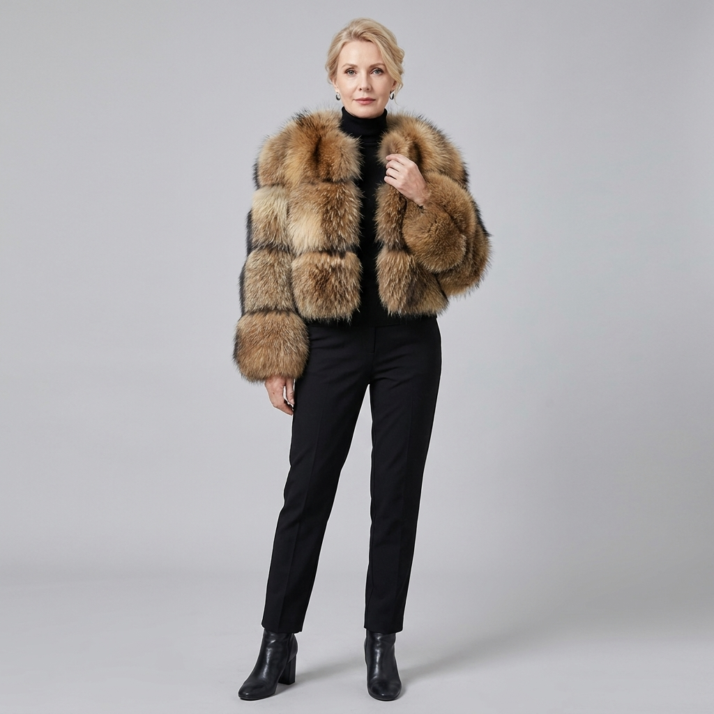 Manteau Femme Courte En Fausse Fourrure Coupe Ajustée Manches Longues
