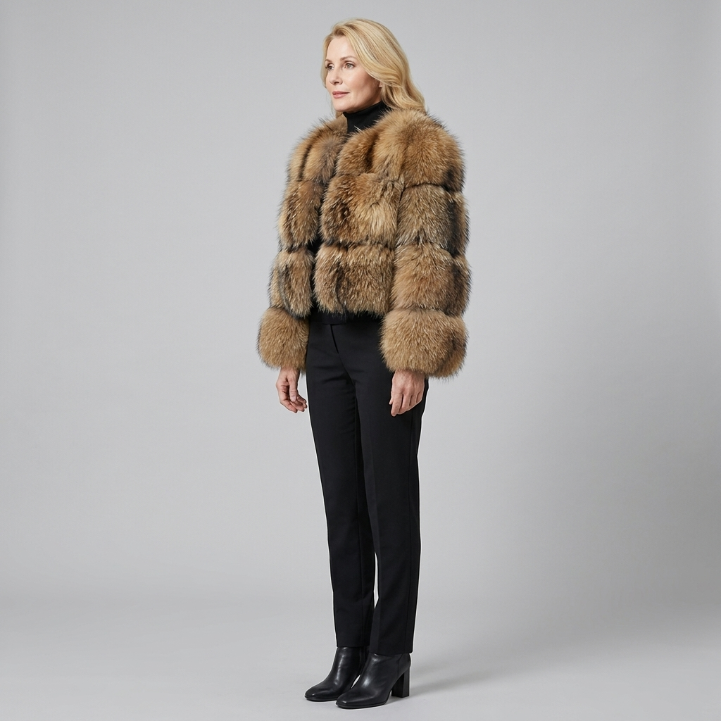Manteau Femme Courte En Fausse Fourrure Coupe Ajustée Manches Longues