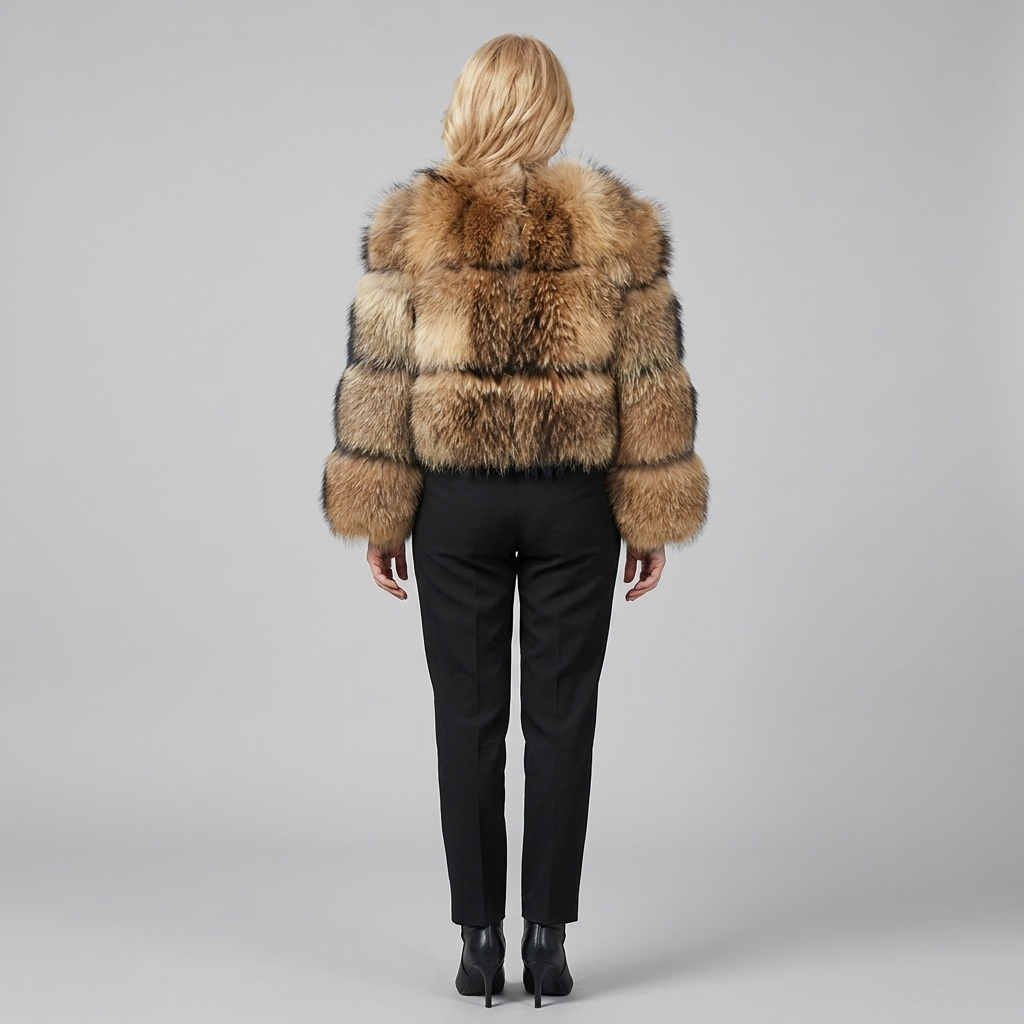 Manteau Femme Courte En Fausse Fourrure Coupe Ajustée Manches Longues