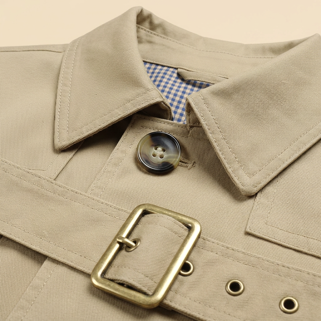 Knielanger Trenchcoat für Herren mit verstellbarem Gürtel und Schulterklappen